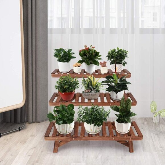 New Freestanding 3 Tier Ladder Shelf, Wood Plant Stand & Display Rack for Home